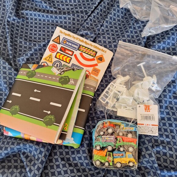 mini cars, signs with stickers and roadway - Picture 1 of 7